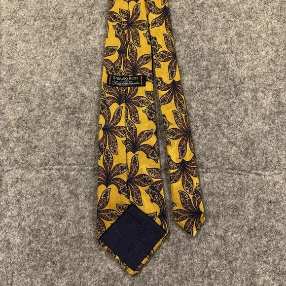 Stefano Ricci Tie Mens Yellow Gold Blue Floral Paisley Silk Necktie Italy Luxury